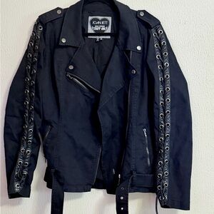 Joan Jett Tripp Black Jacket with Lace Up Sleeves and Zippered Pockets XL